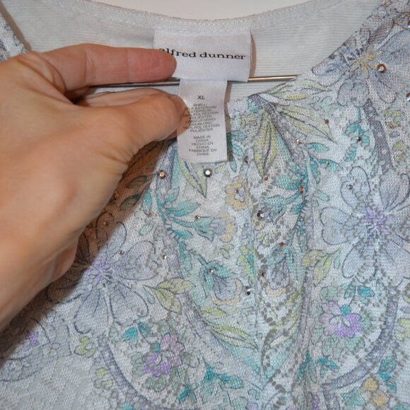 ALFRED DUNNER Polyester woven Light White Green Floral Prints Lining Blouse XL - Picture 7 of 9